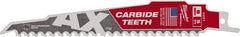 Milwaukee Tool - 6" Long x 1" Thick, Bi-Metal Reciprocating Saw Blade - Tapered Profile, 5 TPI, Toothed Edge, Universal Shank - Benchmark Tooling