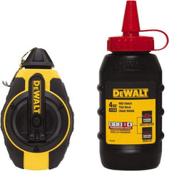 DeWALT - 100' Long Reel & Chalk Set - Yellow & Black, Includes 4 oz Red Chalk - Benchmark Tooling