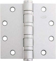 IVES - 4-1/2" Long x 4-1/2" Wide x 1.34" Thick, Stainless Steel Full Mortise Ball Bearing Hinge - Satin Chrome Finish, 5 Knuckles, 8 Holes - Benchmark Tooling