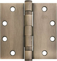 IVES - 4-1/2" Long x 4-1/2" Wide x 1.34" Thick, Stainless Steel Full Mortise Ball Bearing Hinge - Satin Chrome Finish, 5 Knuckles, 8 Holes - Benchmark Tooling