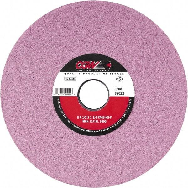 Camel Grinding Wheels - 8" Diam x 1-1/4" Hole x 1" Thick, J Hardness, 46 Grit Surface Grinding Wheel - Aluminum Oxide, Type 5, Medium Grade, Vitrified Bond, One-Side Recess - Benchmark Tooling