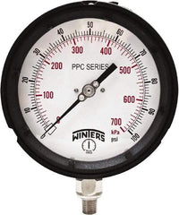 Winters - 4-1/2" Dial, 1/4 Thread, 0-100 Scale Range, Pressure Gauge - Bottom Connection Mount, Accurate to ±0.5% of Scale - Benchmark Tooling