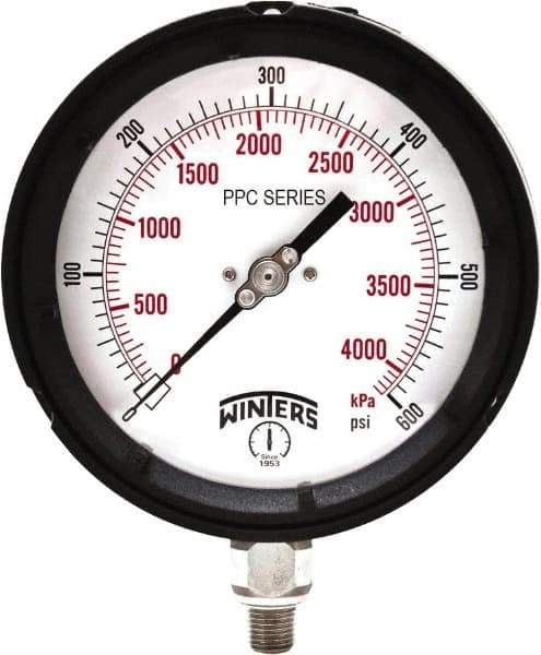 Winters - 4-1/2" Dial, 1/4 Thread, 0-600 Scale Range, Pressure Gauge - Bottom Connection Mount, Accurate to ±0.5% of Scale - Benchmark Tooling