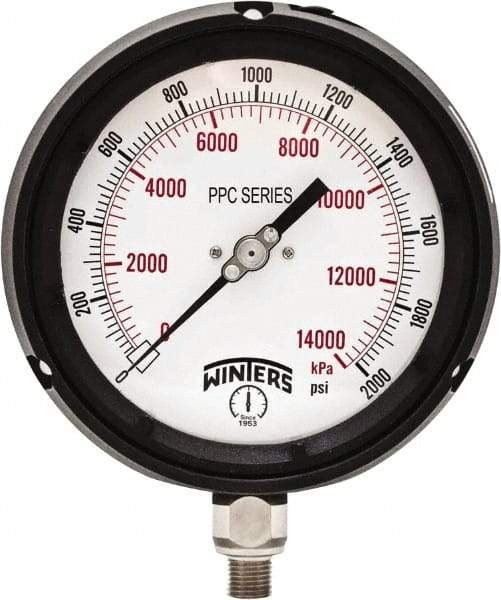 Winters - 4-1/2" Dial, 1/4 Thread, 0-2,000 Scale Range, Pressure Gauge - Bottom Connection Mount, Accurate to ±0.5% of Scale - Benchmark Tooling