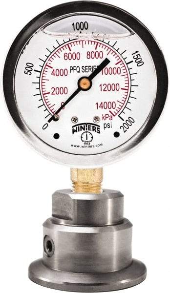 Winters - 2-1/2" Dial, 1/4 Thread, 0-160 Scale Range, Pressure Gauge - Bottom Connection Mount, Accurate to 1.5% of Scale - Benchmark Tooling