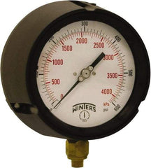 Winters - 4-1/2" Dial, 1/4 Thread, 0-600 Scale Range, Pressure Gauge - Bottom Connection Mount, Accurate to ±0.5% of Scale - Benchmark Tooling