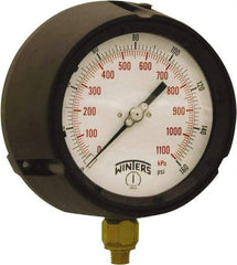 Winters - 4-1/2" Dial, 1/4 Thread, 0-160 Scale Range, Pressure Gauge - Bottom Connection Mount, Accurate to ±0.5% of Scale - Benchmark Tooling