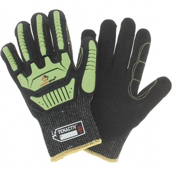 Value Collection - Size M, ANSI Cut Lvl A7, Puncture Lvl 3, Abrasion Lvl 4, Cut & Puncture Resistant Gloves - Palm Coated, Hi-Vis Lime/Black - Benchmark Tooling