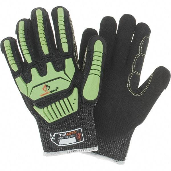 Value Collection - Size L, ANSI Cut Lvl A7, Puncture Lvl 3, Abrasion Lvl 4, Cut & Puncture Resistant Gloves - Palm Coated, Hi-Vis Lime/Black - Benchmark Tooling