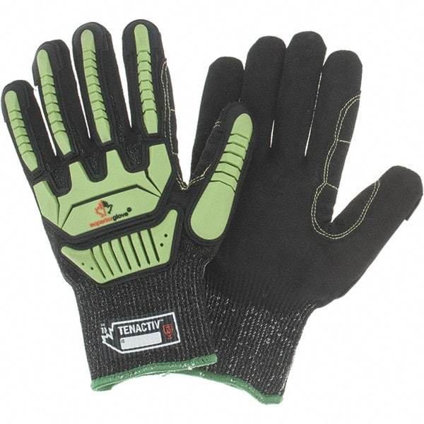 Value Collection - Size XL, ANSI Cut Lvl A7, Puncture Lvl 3, Abrasion Lvl 4, Cut & Puncture Resistant Gloves - Palm Coated, Hi-Vis Lime/Black - Benchmark Tooling