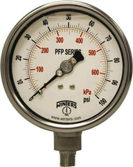 Winters - 4" Dial, 1/4 Thread, 0-100 Scale Range, Pressure Gauge - Bottom Connection Mount, Accurate to 0.01% of Scale - Benchmark Tooling