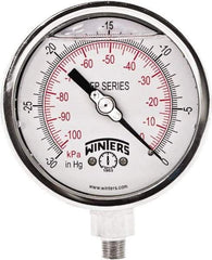 Winters - 4" Dial, 1/4 Thread, 30" HG Vac Scale Range, Pressure Gauge - Bottom Connection Mount, Accurate to 0.01% of Scale - Benchmark Tooling