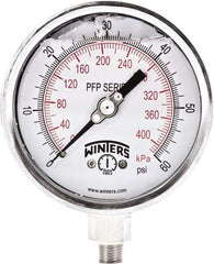 Winters - 4" Dial, 1/4 Thread, 0-60 Scale Range, Pressure Gauge - Bottom Connection Mount, Accurate to 0.01% of Scale - Benchmark Tooling