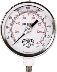 Winters - 4" Dial, 1/4 Thread, 0-200 Scale Range, Pressure Gauge - Bottom Connection Mount, Accurate to 1% Full-Scale of Scale - Benchmark Tooling