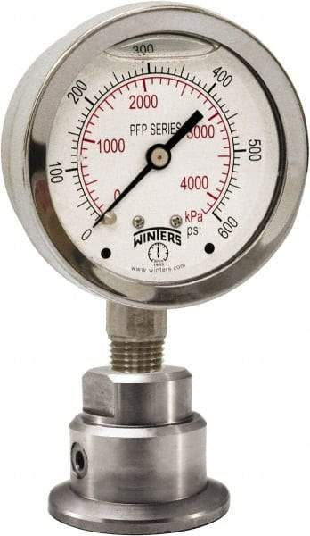 Winters - 2-1/2" Dial, 1/4 Thread, 0-60 Scale Range, Pressure Gauge - Bottom Connection Mount, Accurate to 1.5% of Scale - Benchmark Tooling