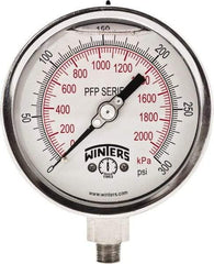 Winters - 4" Dial, 1/4 Thread, 0-300 Scale Range, Pressure Gauge - Bottom Connection Mount, Accurate to 0.01% of Scale - Benchmark Tooling