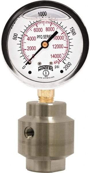 Winters - 4" Dial, 1/4 Thread, 0-100 Scale Range, Pressure Gauge - Bottom Connection Mount, Accurate to 1.5% of Scale - Benchmark Tooling