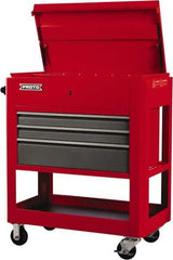 Proto - 23" Wide x 46" High x 30" Deep, 3 Drawer Tool Cart - 3,600 Lb Capacity, Steel, Safety Red/Gray - Benchmark Tooling