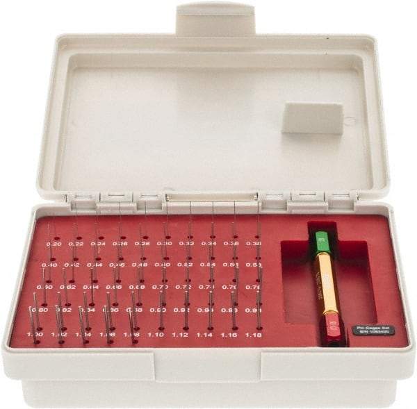 SPI - 55 Piece, 0.2-1.28mm Diameter Plug and Pin Gage Set - Plus 0.005mm Tolerance, Class ZZ - Benchmark Tooling