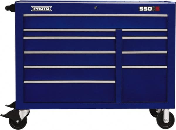 Proto - 23,779 Lb Capacity, 10 Drawer Mobile Workstation - 50" Wide x 25-1/4" Deep x 41" High, Steel, Blue - Benchmark Tooling