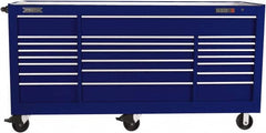 Proto - 48,115 Lb Capacity, 22 Drawer Mobile Workstation - 88-1/4" Wide x 27" Deep x 46-3/8" High, Steel, Blue - Benchmark Tooling