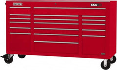 Proto - 30,144 Lb Capacity, 18 Drawer Mobile Power Workstation - 67" Wide x 25-1/4" Deep x 41" High, Steel, Red - Benchmark Tooling