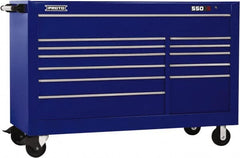 Proto - 36,455 Lb Capacity, 12 Drawer Mobile Workstation - 66" Wide x 27" Deep x 46" High, Steel, Blue - Benchmark Tooling