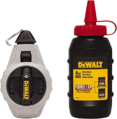 DeWALT - 100' Long Reel & Chalk Set - Silver & Black, Includes 4 oz Red Chalk - Benchmark Tooling