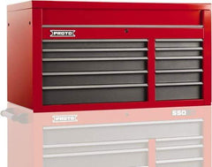 Proto - 10 Drawer Top Tool Chest - 50" Wide x 25-1/4" Deep x 27" High, Steel, Safety Red/Gray - Benchmark Tooling