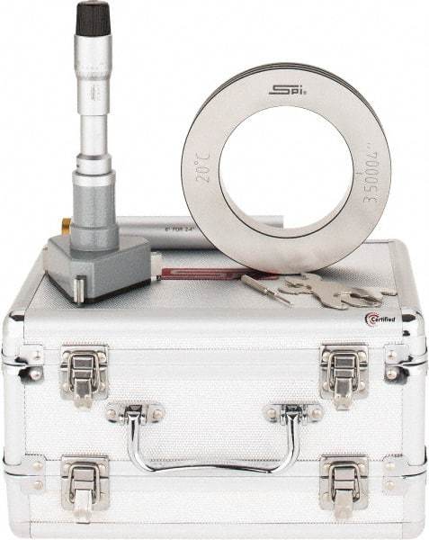 SPI - 3.5 to 4", 4.49" Gage Depth, Mechanical Inside Hole Micrometer - 0.0002" Graduation, 0.0002" Accuracy, Ratchet Stop Thimble - Benchmark Tooling