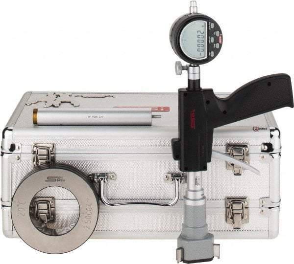 SPI - 2 to 2-1/2", 4.48" Deep, Pistol Grip Electronic Bore Gage - Up to 0.0002" Accuracy, 0.0001" Resolution, Includes Indicator - Benchmark Tooling