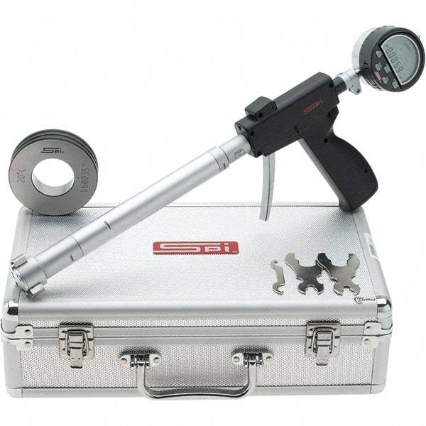 SPI - 1.2 to 1.6", 3.88" Deep, Pistol Grip Electronic Bore Gage - Up to 0.00016" Accuracy, 0.0001" Resolution, Includes Indicator - Benchmark Tooling