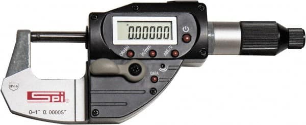 SPI - 0 to 1" Range, 0.00005" Resolution, IP65 Electronic Outside Micrometer - 0.00015" Accuracy, CR2032 Battery - Benchmark Tooling