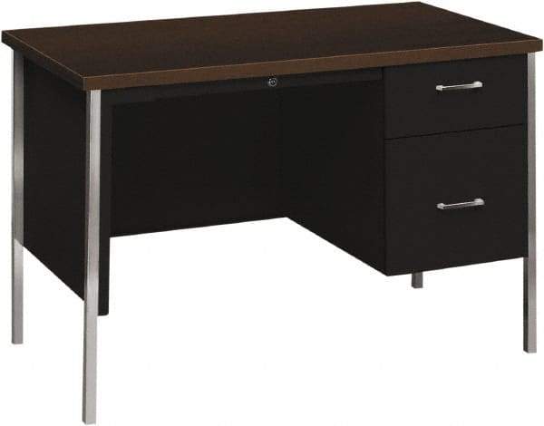 Hon - Woodgrain Laminate Right Pedestal Desk with Center Drawer - 45-1/4" Wide x 24" Deep x 29-1/2" High, Mocha/Black - Benchmark Tooling