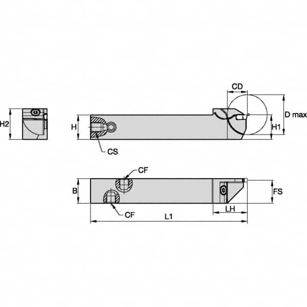 Kennametal - External Thread, 16mm Max Cut of Depth, 2mm Min Groove Width, 125mm OAL, Left Hand Indexable Grooving Cutoff Toolholder - 20mm Shank Height x 20mm Shank Width, EG0200M02P02 Insert Style, EVSC Toolholder Style, Series Beyond Evolution - Benchmark Tooling