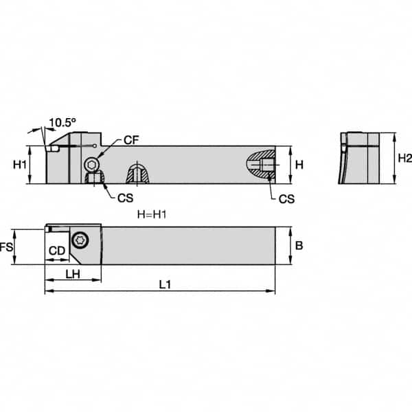 Kennametal - External Thread, 26mm Max Cut of Depth, 5mm Min Groove Width, 150mm OAL, Left Hand Indexable Grooving Cutoff Toolholder - 25mm Shank Height x 25mm Shank Width, EG0500M05P04 Insert Style, EVSB Toolholder Style, Series Beyond Evolution - Benchmark Tooling