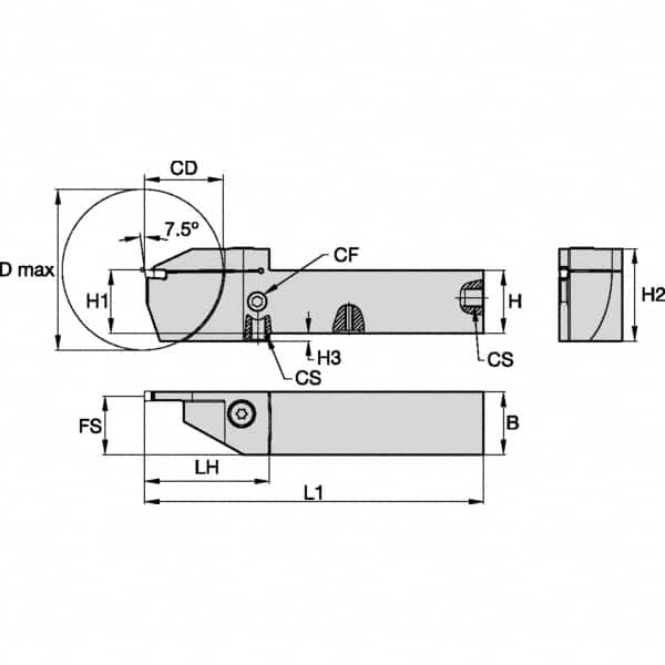 Kennametal - External Thread, 16mm Max Cut of Depth, 3mm Min Groove Width, 125mm OAL, Left Hand Indexable Grooving Cutoff Toolholder - 12mm Shank Height x 12mm Shank Width, EG0300M03P02 Insert Style, EVSC Toolholder Style, Series Beyond Evolution - Benchmark Tooling