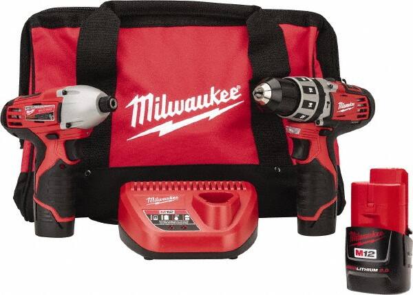 Milwaukee Tool - 12 Volt Cordless Tool Combination Kit - Includes 1/4" Hex Impact Driver & 3/8" Hammer Drill, Lithium-Ion Battery Included - Benchmark Tooling