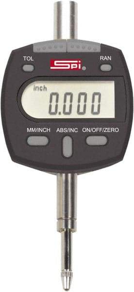 SPI - 0 to 1/2" Range, 0.00005" Graduation, Electronic Drop Indicator - Flat & Lug Back, Accurate to 0.00016", Inch & Metric System, Digital Display - Benchmark Tooling