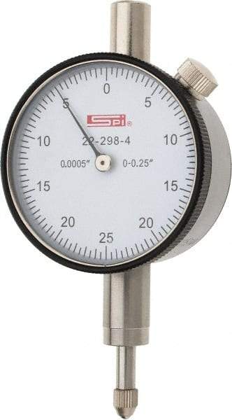 SPI - 1/4" Range, 0-25-0 Dial Reading, 0.0005" Graduation Dial Drop Indicator - 1.61" Dial, 0.05" Range per Revolution, 0.0005" Accuracy, Includes NIST Traceability Certification - Benchmark Tooling