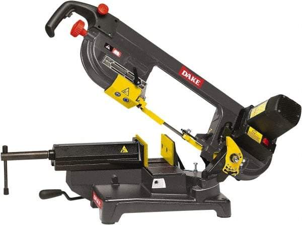 Dake - 6 x 5" Max Capacity, Semi-Automatic Geared Head Horizontal Bandsaw - 262 & 196 SFPM Blade Speed, 110 Volts, 45°, 2.5 hp, 1 Phase - Benchmark Tooling