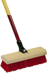 Harper Brush - 2-1/2" Bristle Length, Polypropylene Deck Scrub Brush - 54" Long x 12" Wide Head, 60" OAL, Straight Handle, Red, Wood Block - Benchmark Tooling