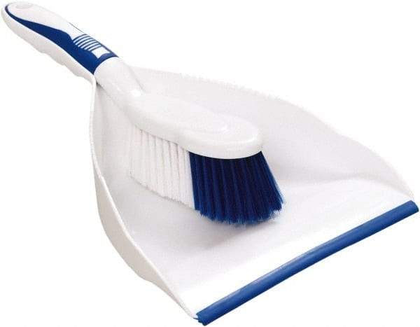 Harper Brush - 8" Wide x 7" Deep x 4" High Handheld Dustpan with Brush - Plastic Body, 5" Handle, White - Benchmark Tooling