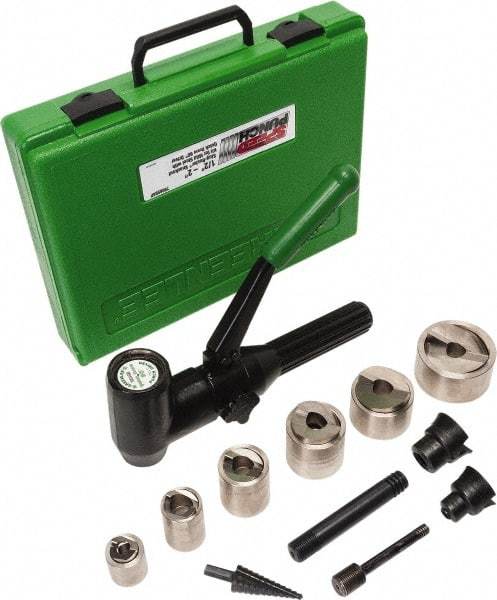 Greenlee - 19 Piece, .885 to 2.416" Punch Hole Diam, Hydraulic Knockout Set - Round Punch, 10 Gage Steel - Benchmark Tooling