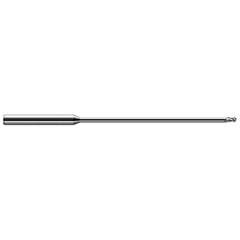 Ball End Mill: 0.031″ Dia, 0.047″ LOC, 3 Flute, Solid Carbide 2-1/2″ OAL, 1/8″ Shank Dia, 30 ° Helix, Uncoated, Single End