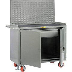 Little Giant - 3,600 Lb Capacity, 2 Shelf, 1 Drawer, 2 Door Mobile Bench Cabinet with Louvered Panel - 41" Wide x 24" Deep x 43" High, Steel, Gray - Benchmark Tooling