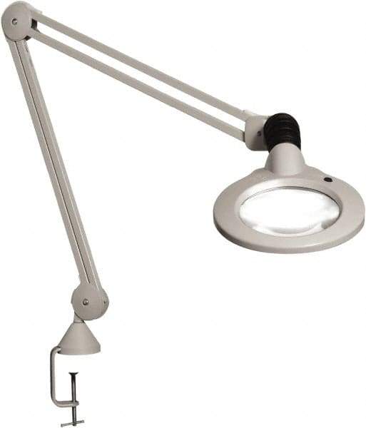 Vision Engineering - 45" Arm, Spring Suspension, Clamp Mount, LED, Light Gray, Magnifying Task Light - 9 Watts, 120 Volts, 2.25x Magnification - Benchmark Tooling