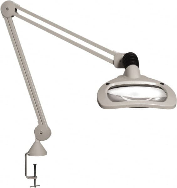 Vision Engineering - 30" Arm, Spring Suspension, Clamp Mount, LED, Light Gray, Magnifying Task Light - 6 Watts, 120 Volts, 2.25x Magnification - Benchmark Tooling