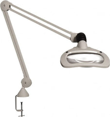 Vision Engineering - 45" Arm, Spring Suspension, Clamp Mount, LED, Light Gray, Magnifying Task Light - 6 Watts, 120 Volts, 2.25x Magnification - Benchmark Tooling