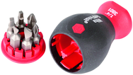 7 Piece - Stubby SoftFinish® Grip Bit Holder Set - Slotted 4.5; 6.5mm Phillips #1 - 2 Square #1 - 2 Bits - Benchmark Tooling